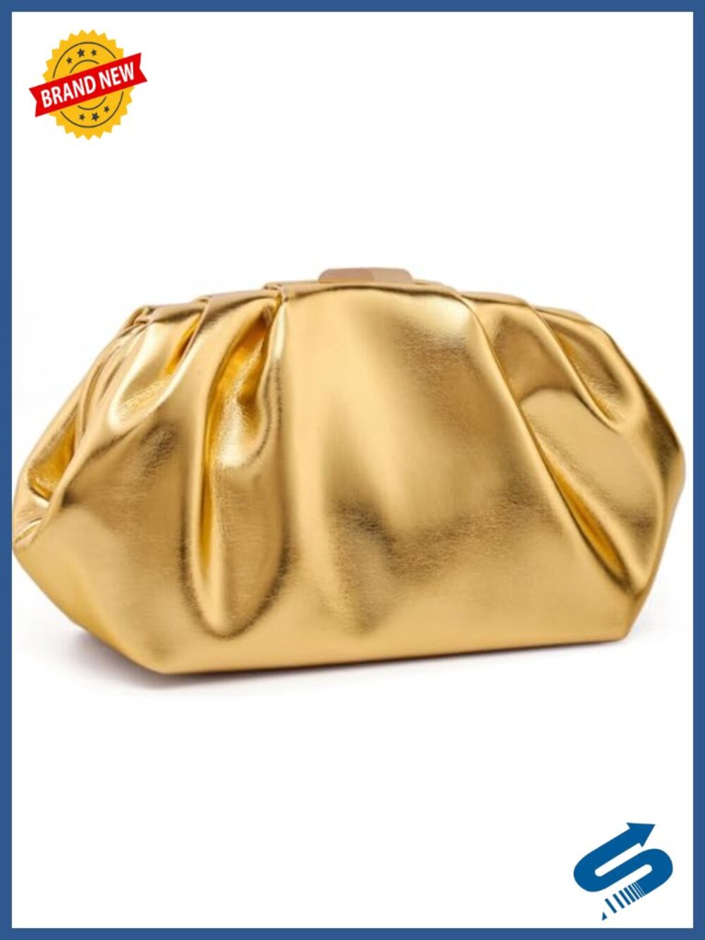 Pleated Faux Leather Clutch Evening Bag with Detachable Chain